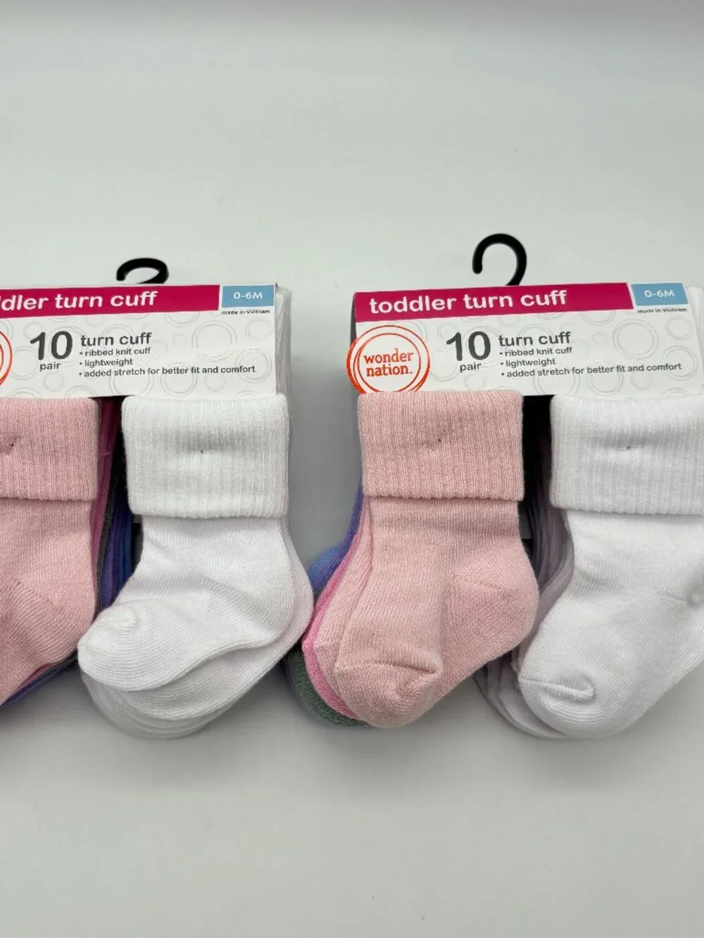 Wonder Nation Infant Girls 10pk Bobby Ribbed Knit Turn Cuff Socks, 0-6M (x2)